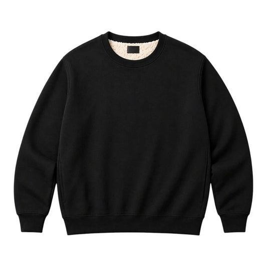Black Unisex Sherpa Fleece Lined Crewneck Sweatshirt