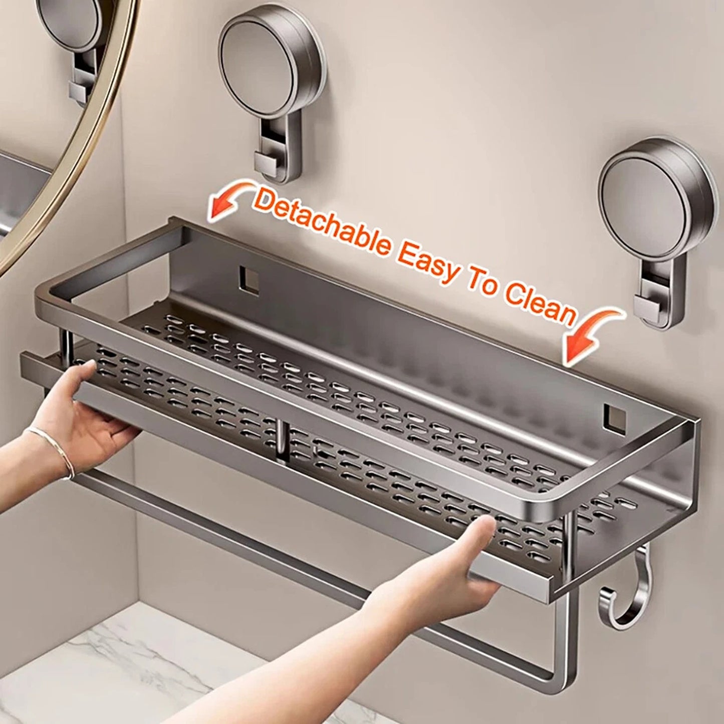 Aluminum Wall Rack Suction Cup Shower Caddy Bathroom Shelf Organiser