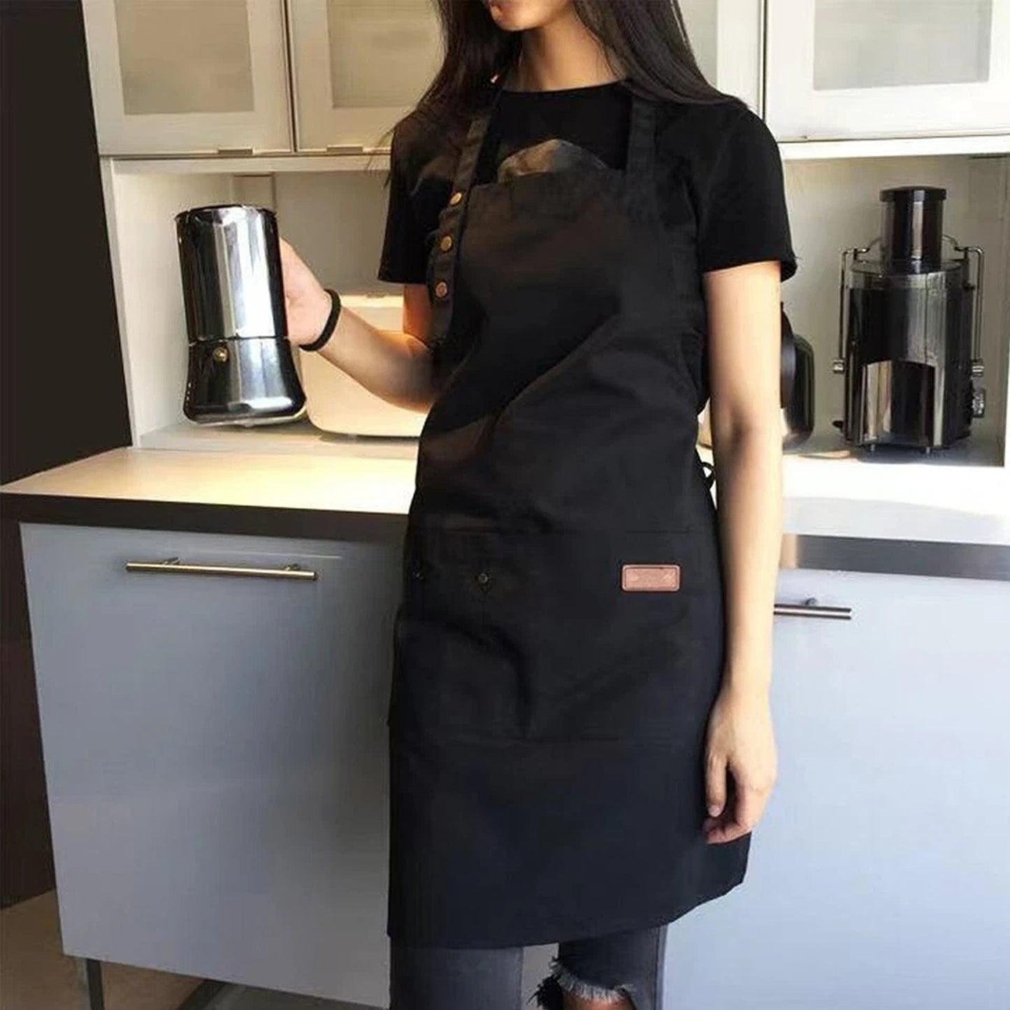 Black Canvas Chef Apron Waterproof Washable Kitchen Apron