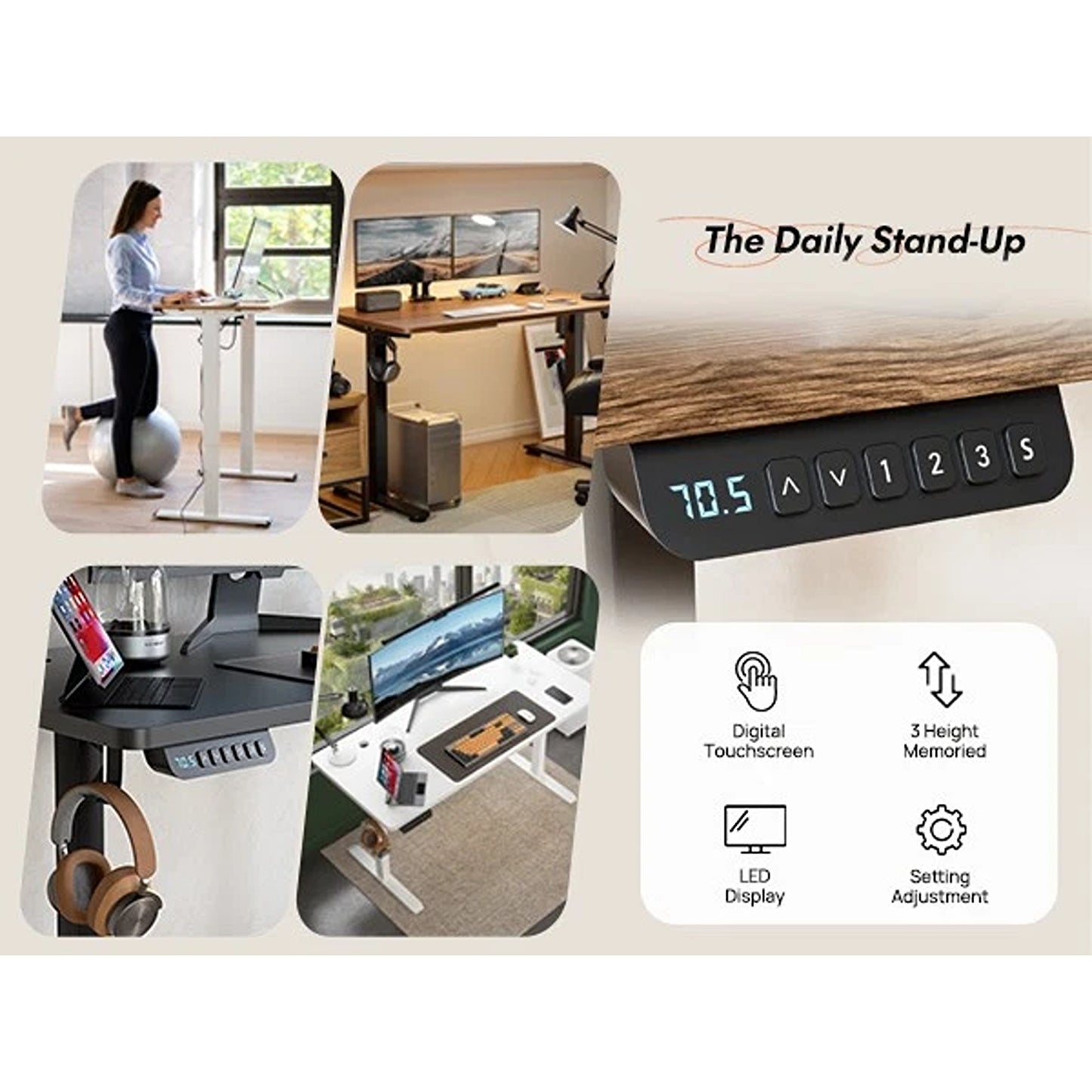 Brown Motorised Standing Work Desk for Home Office 120cm