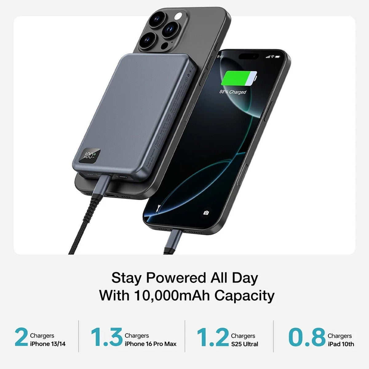 Magnetic Wireless Power Bank Portable Charger USB C for Smartphones 10000mAh