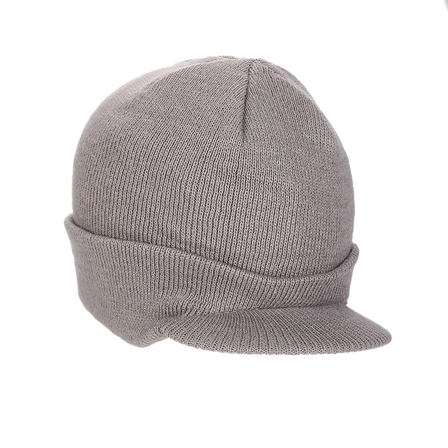 Light Grey Outdoor Fleece Lined Knit Hat for Cold Weather