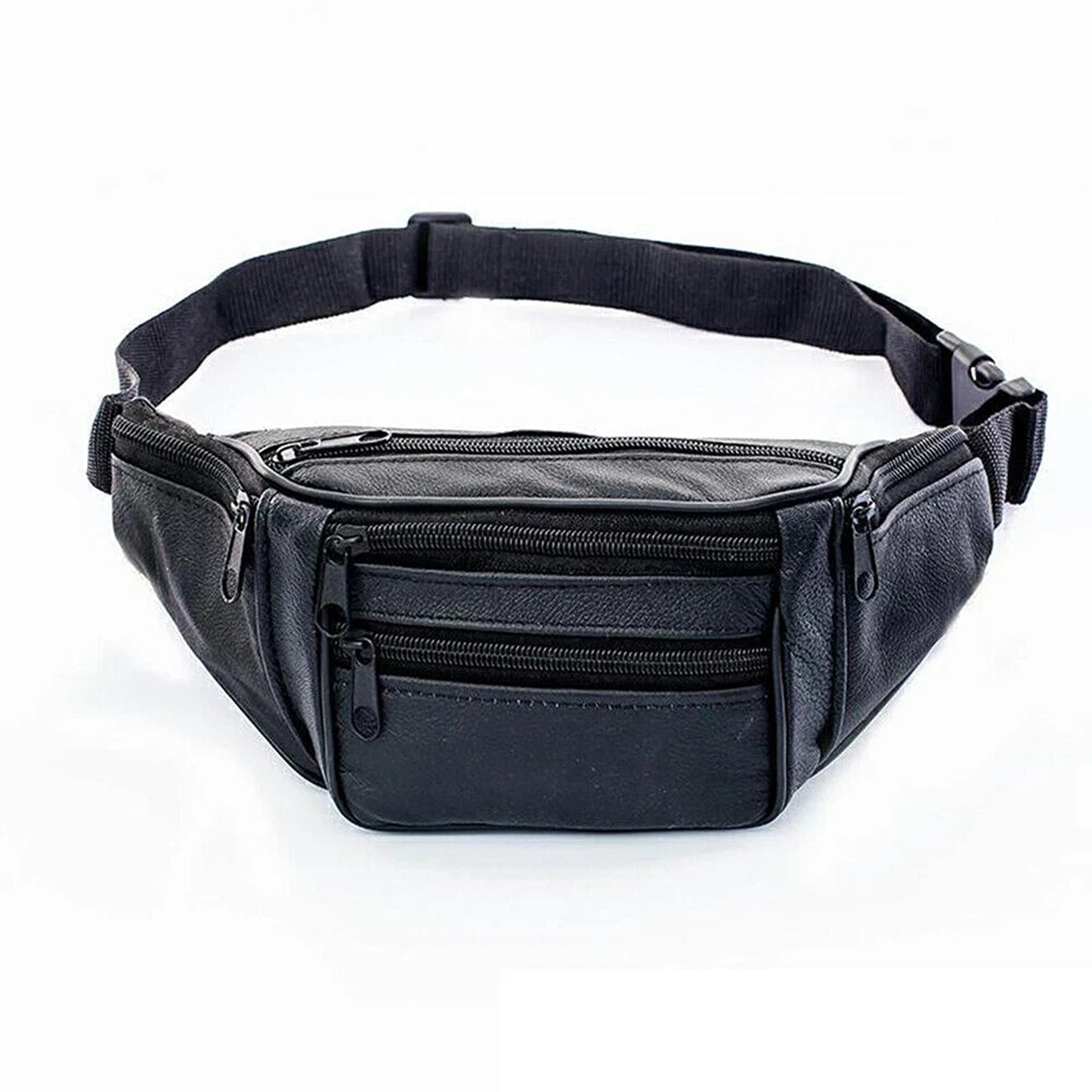 Black Genuine Leather Bum Bag Fanny Pack Travel Waist Belt Wallet