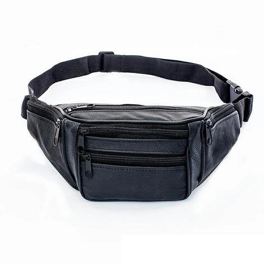 Black Genuine Leather Bum Bag Fanny Pack Travel Waist Belt Wallet