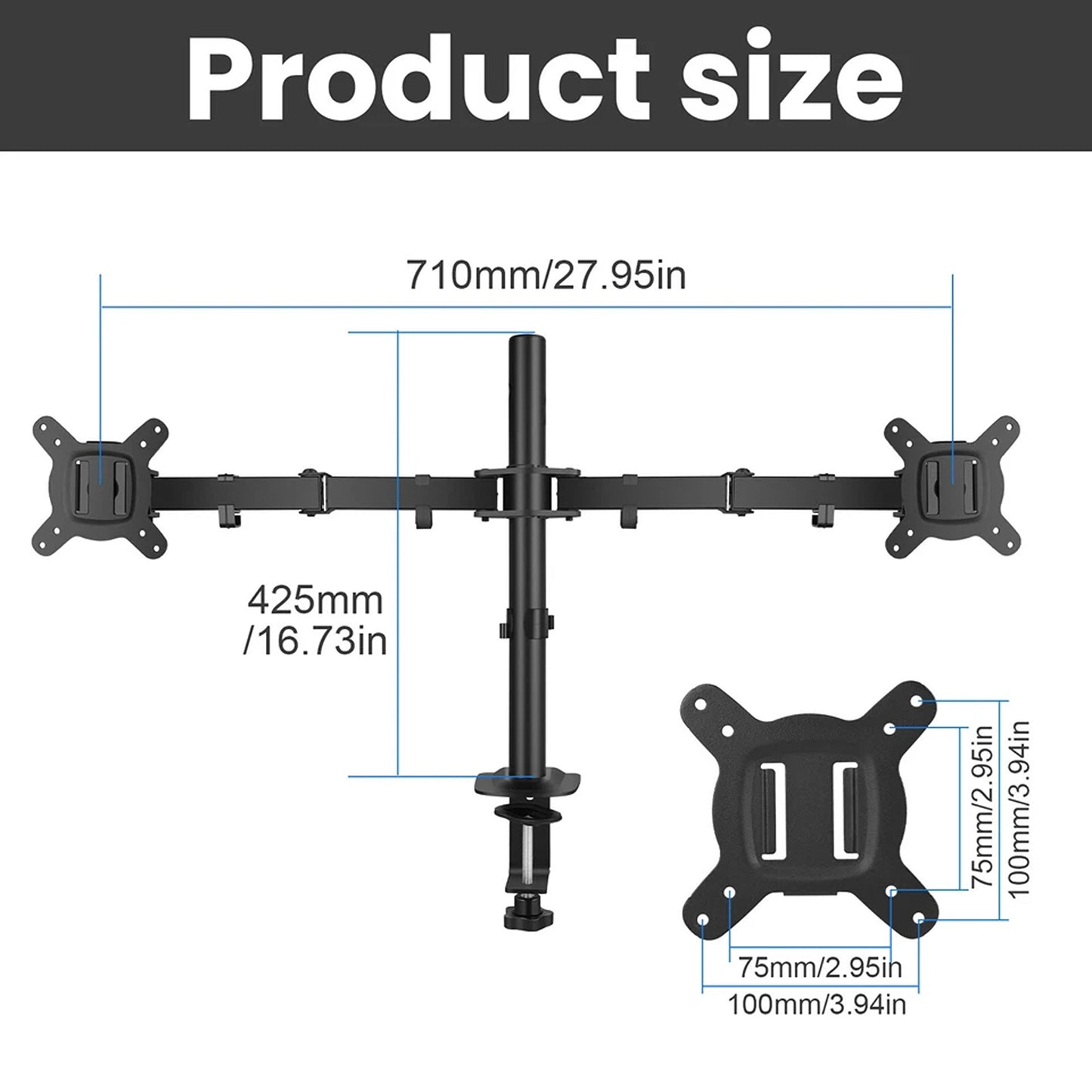 Dual Monitor Desk Mount with Adjustable Arms