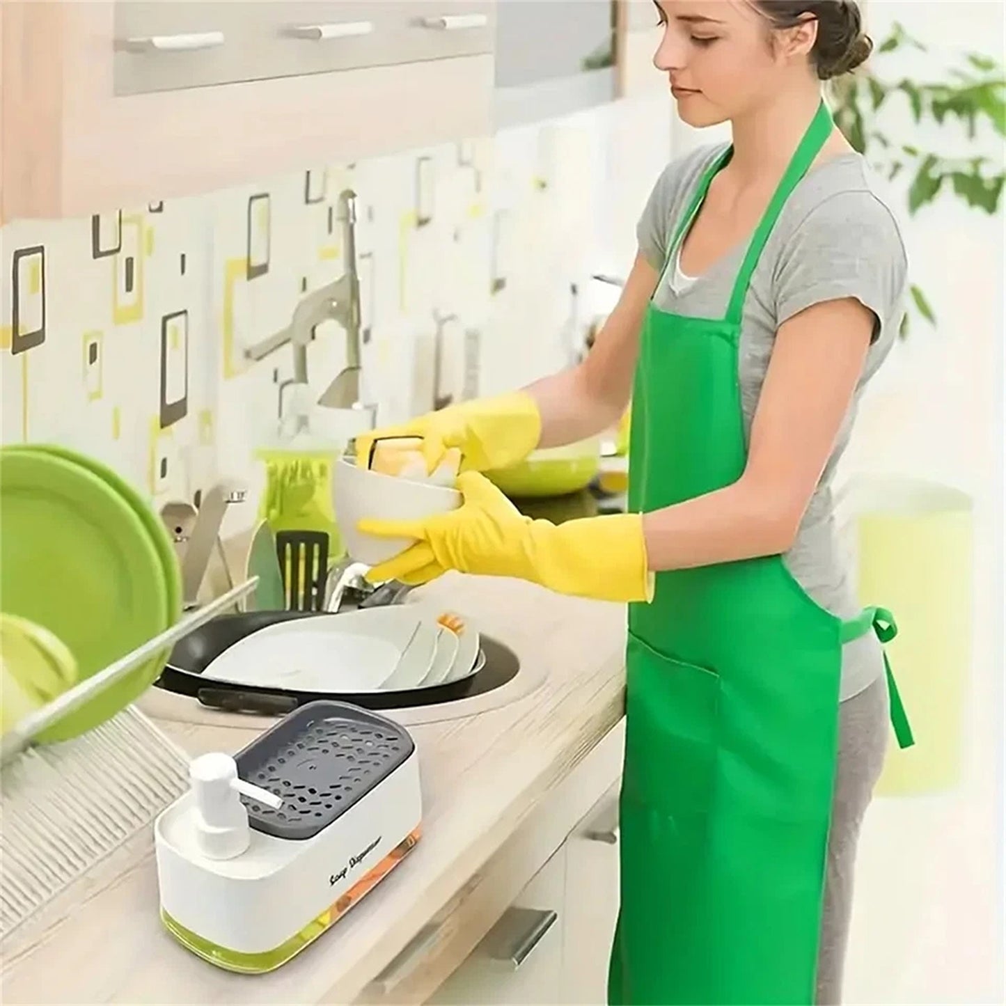 White 3 in 1 Kitchen Soap Dispenser and Sponge Holder