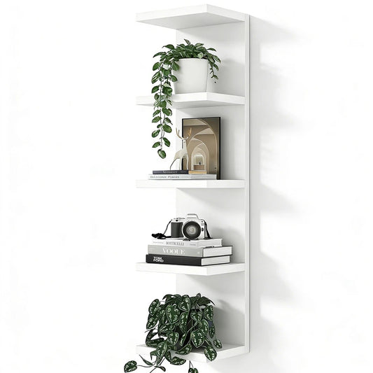 White 5 Tier Floating Wall Shelf Unit for Storage and Display