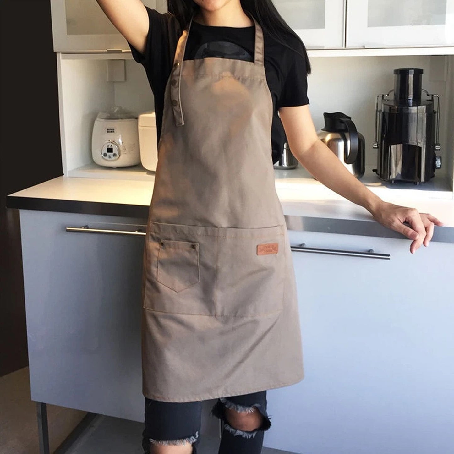 Khaki Canvas Chef Apron Waterproof Washable Kitchen Apron