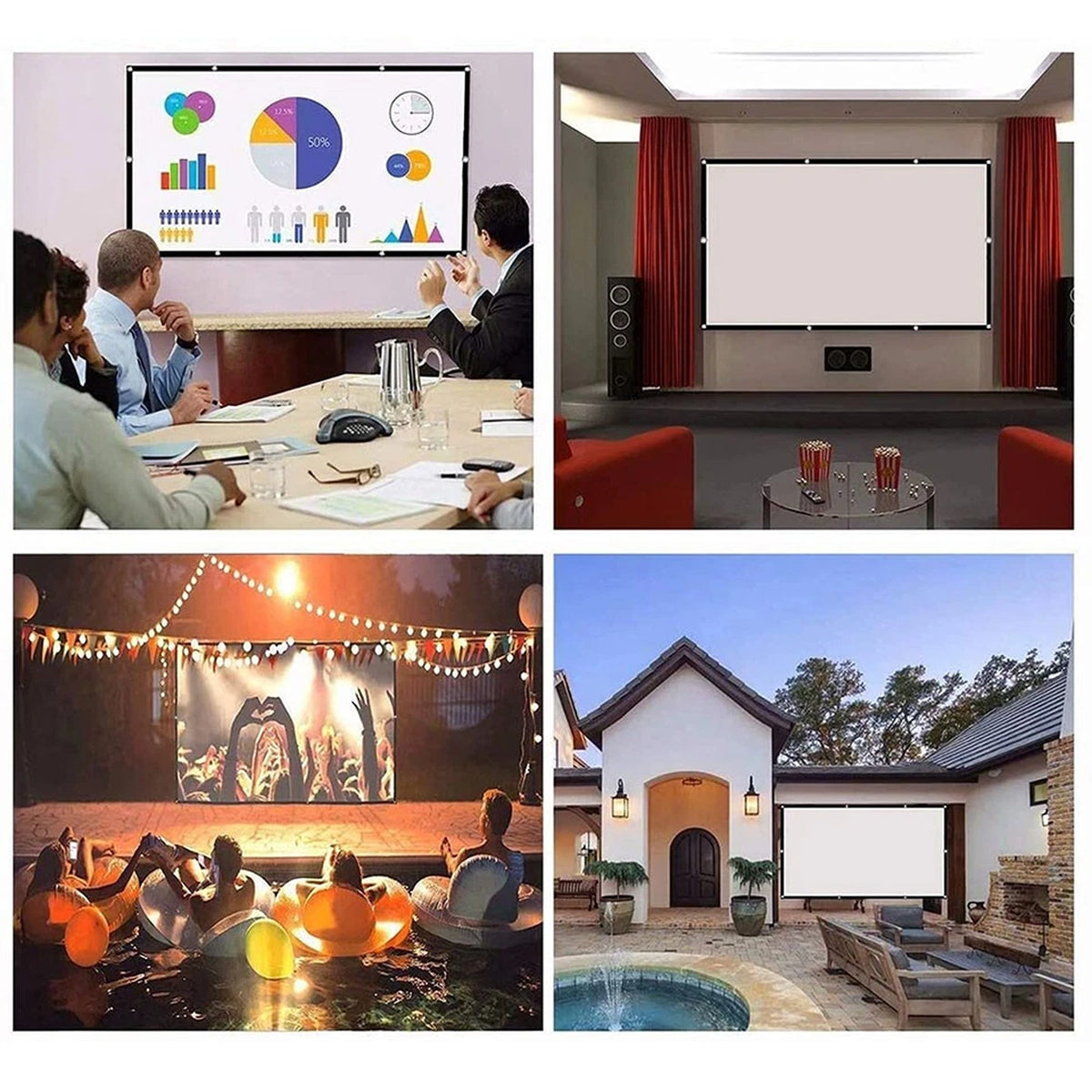 Foldable 120 Inch Projector Screen 16:9 HD Hanging Movie Cinema