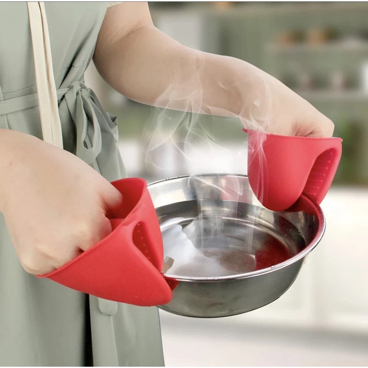 Green Silicone Pot Holder Oven Mitt Finger Protector Heat Resistant Grip