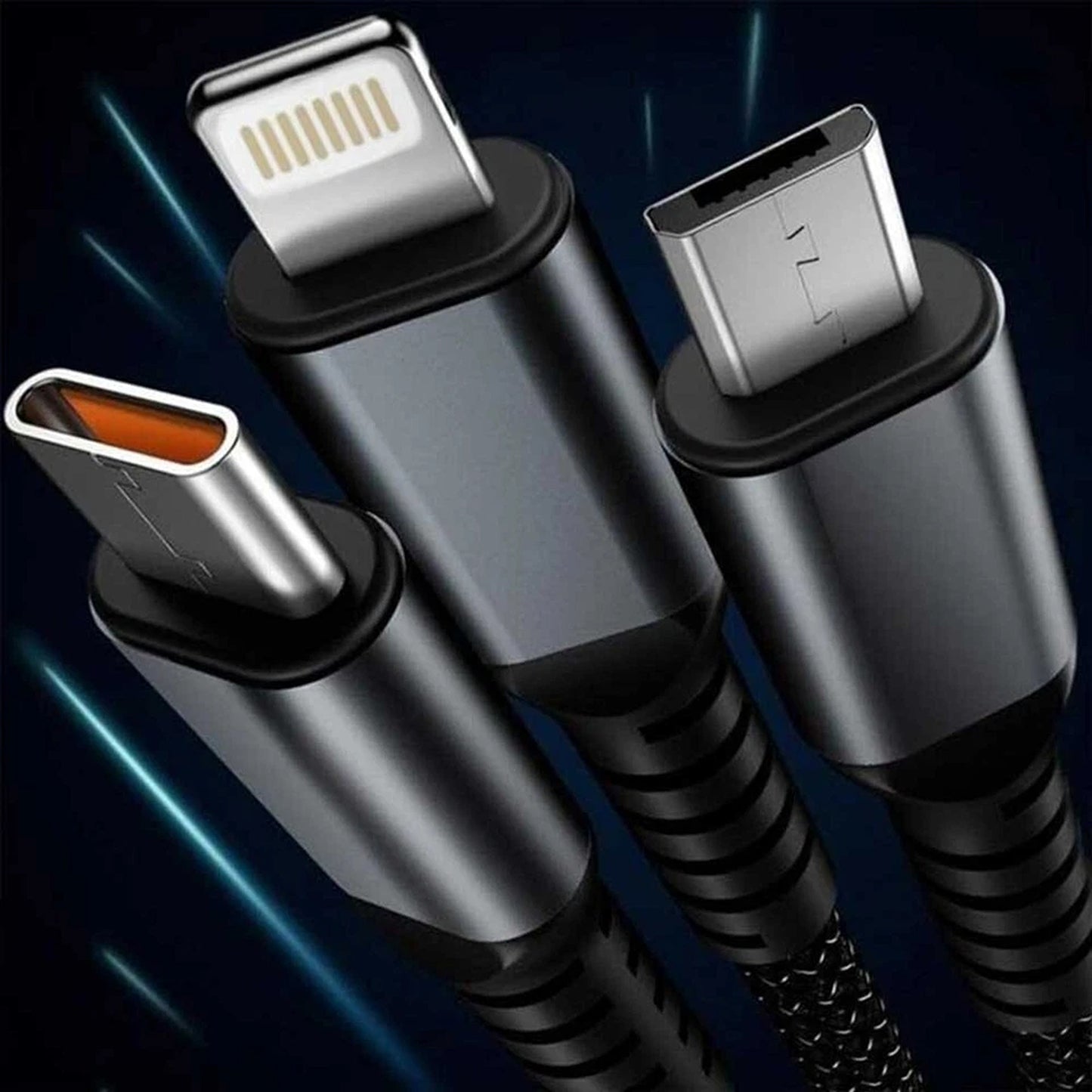 3 In 1 Fast Charging Cable USB Type C iPhone Samsung 100W Braided Cable
