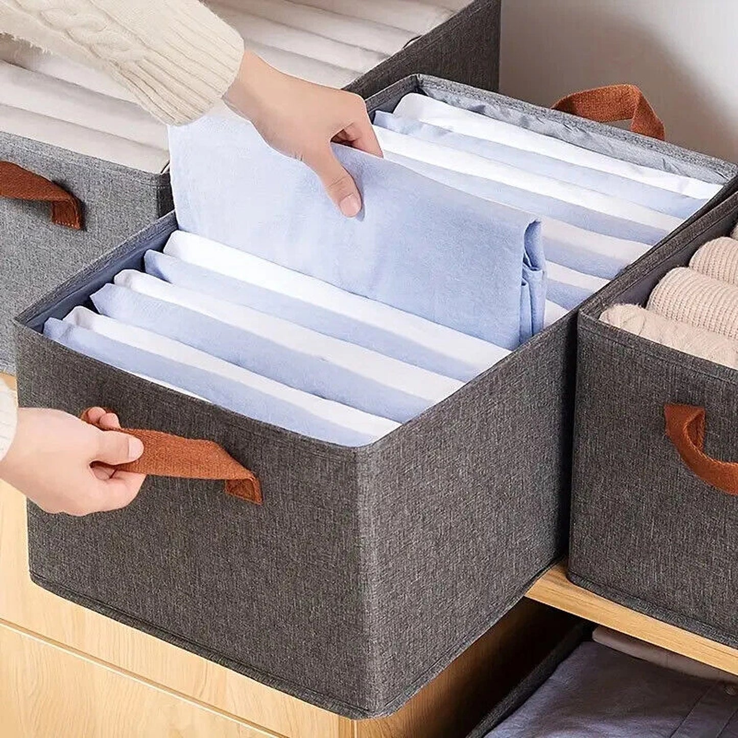 Grey Fabric Clothes Storage Organizer Boxes 4 Piece Set