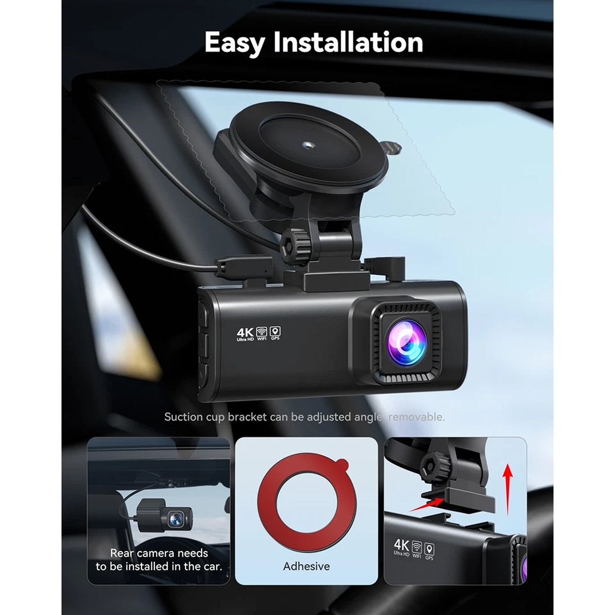 4K Dual Dash Camera STARVIS 2 with WiFi GPS and Hardwire Kit