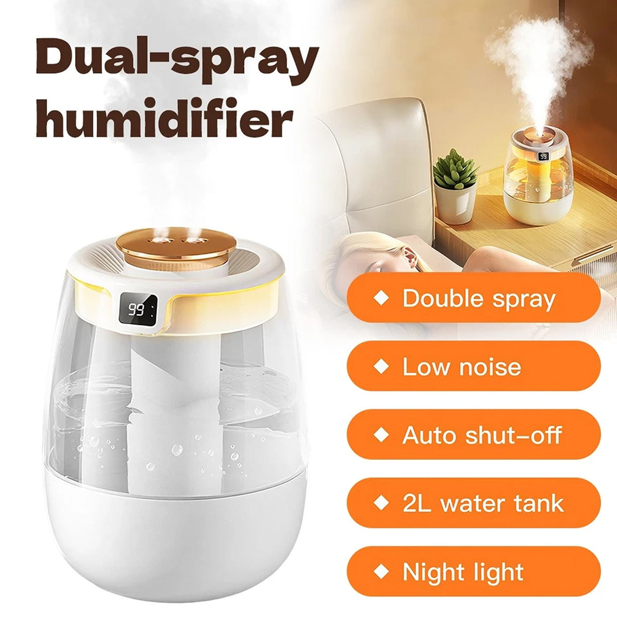 2L Ultrasonic USB LED Aroma Humidifier Essential Oil Mist Diffuser