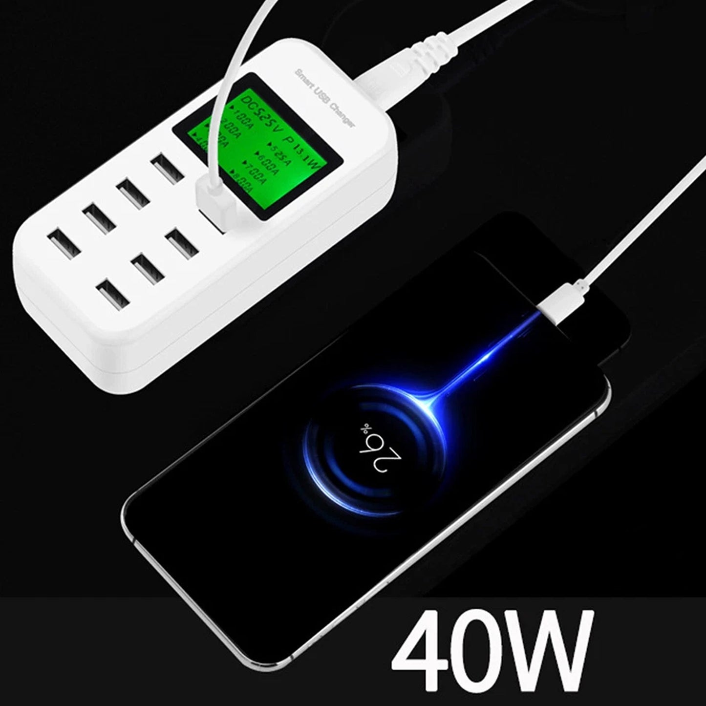 8 Port USB Charging Hub Station Multi Device Charger Dock