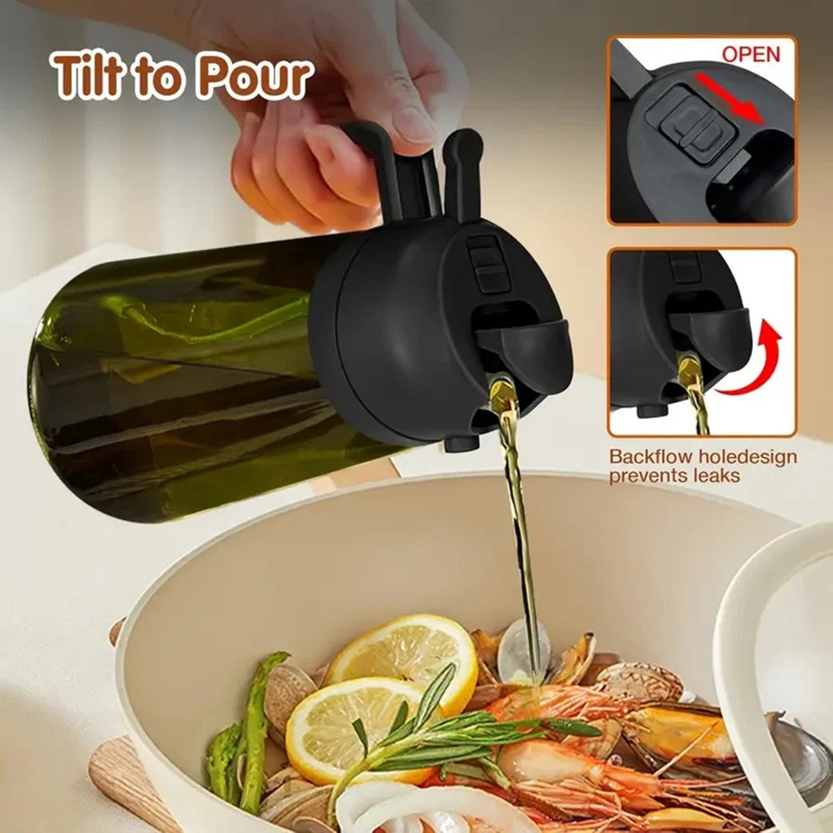 2 in 1 Olive Oil Sprayer and Dispenser Bottle for Cooking Baking and BBQ