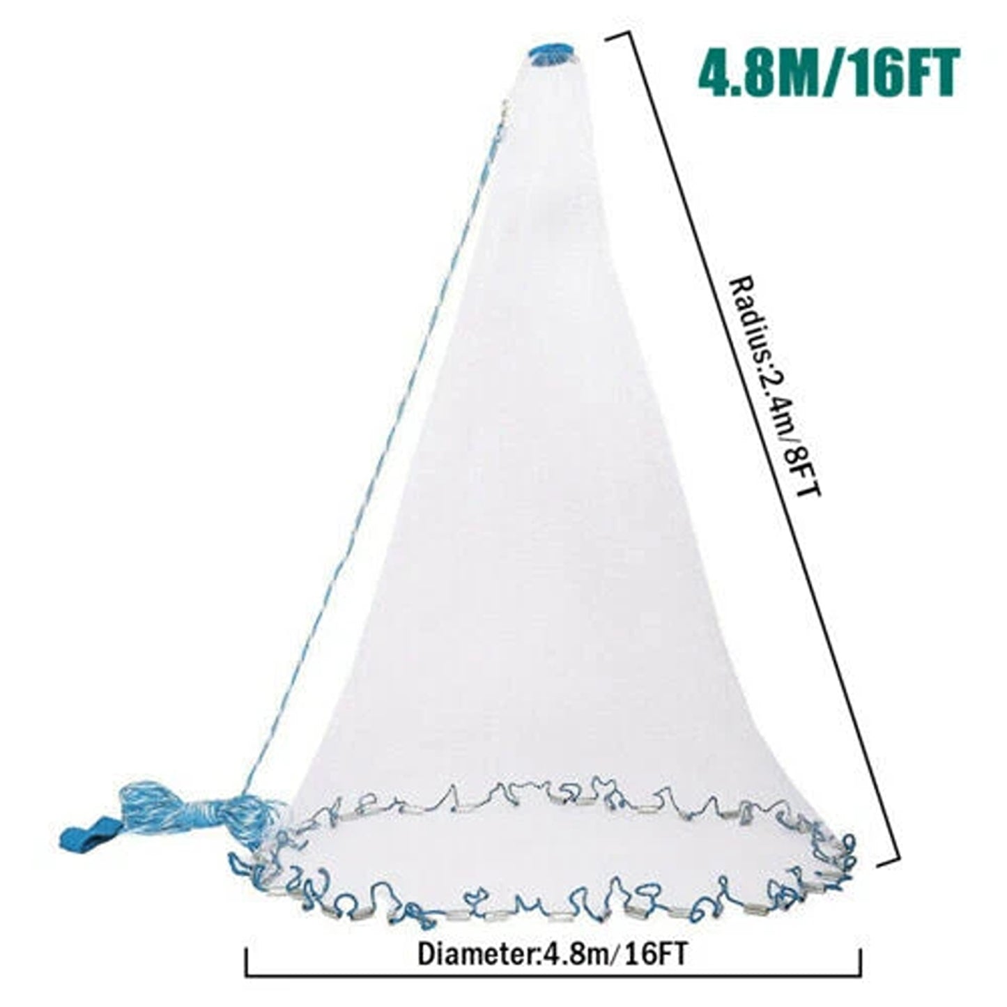 16ft Nylon Fishing Cast Net with Chain Sinkers