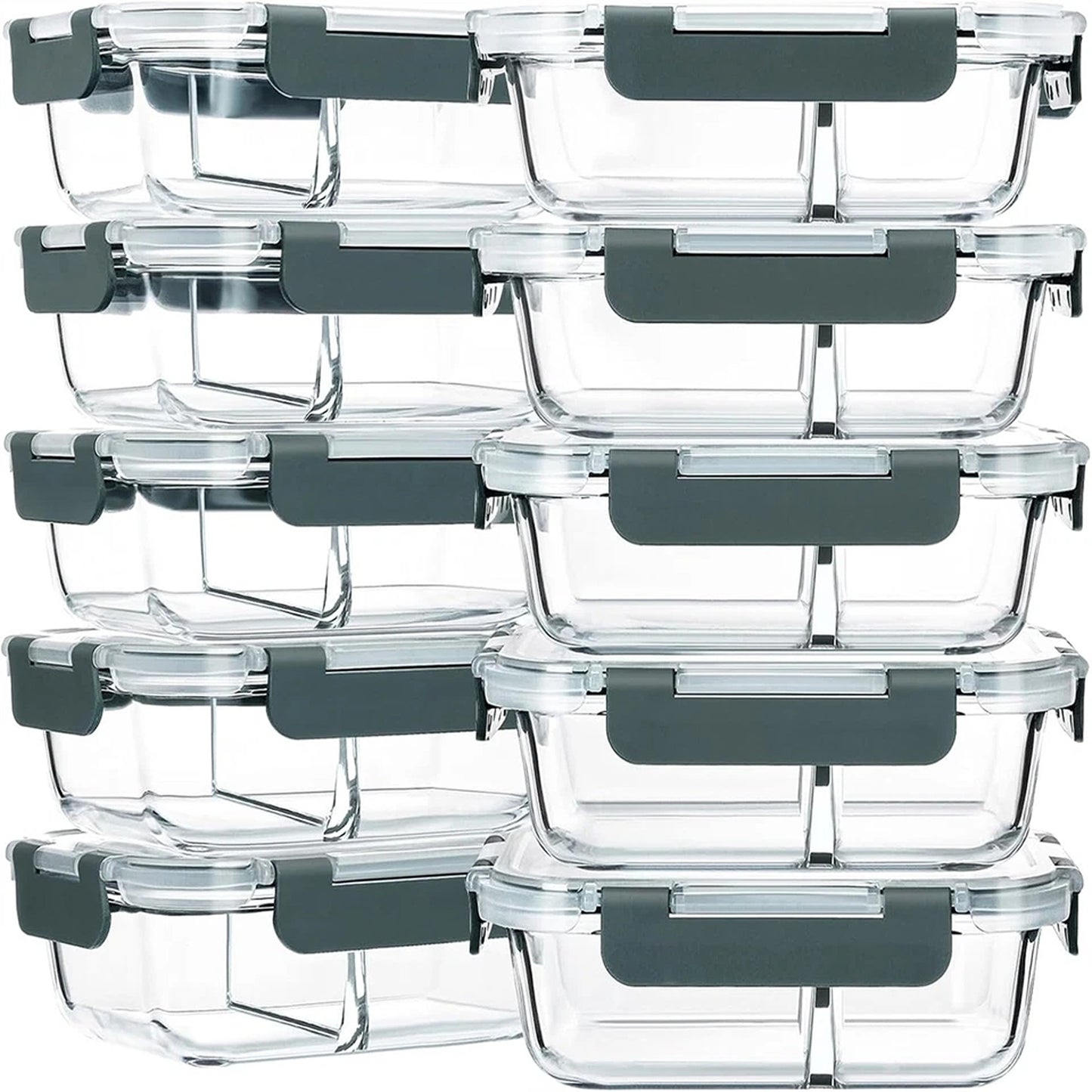 10 Pack Glass Meal Prep Containers with Airtight Lids