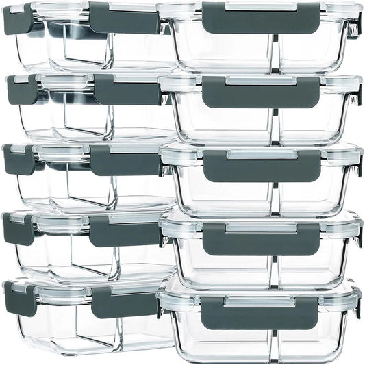 10 Pack Glass Meal Prep Containers with Airtight Lids