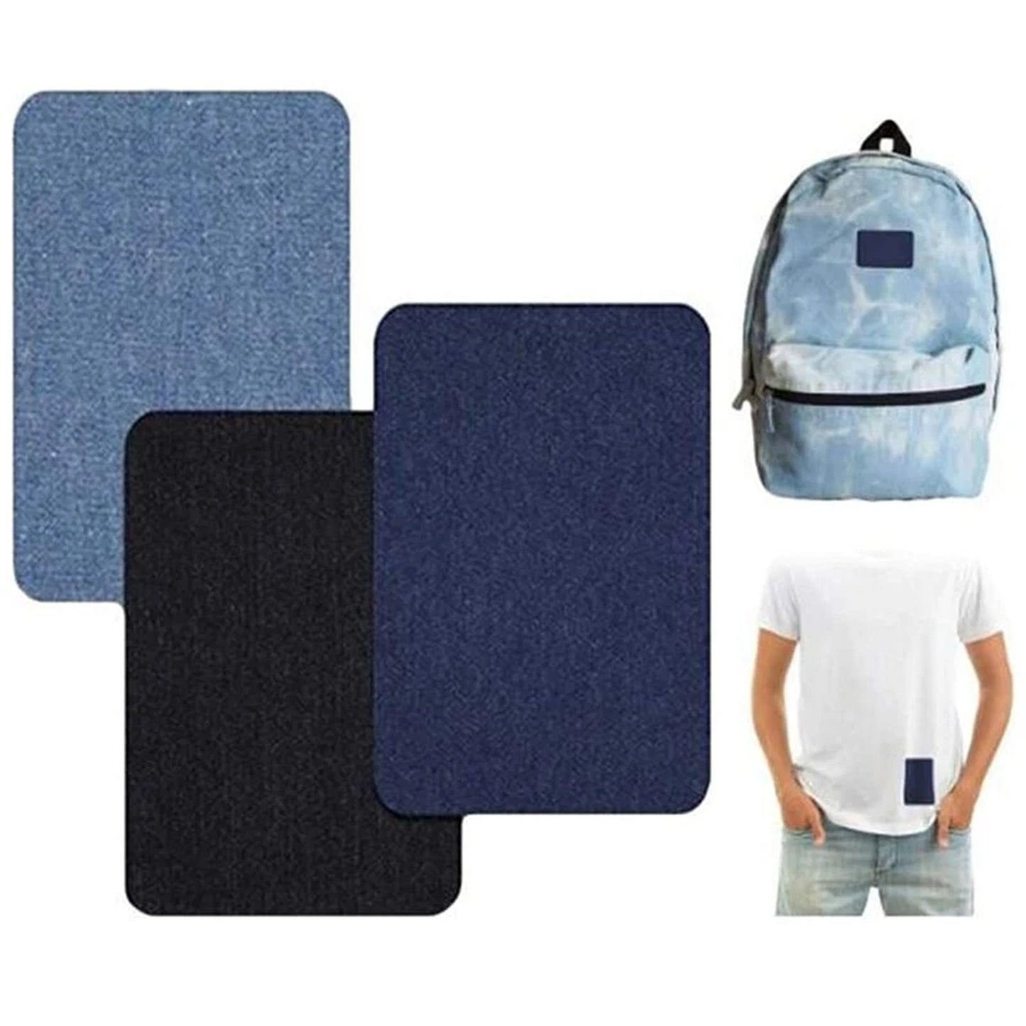 12 Piece Denim Fabric Iron On Mending Patch Kit