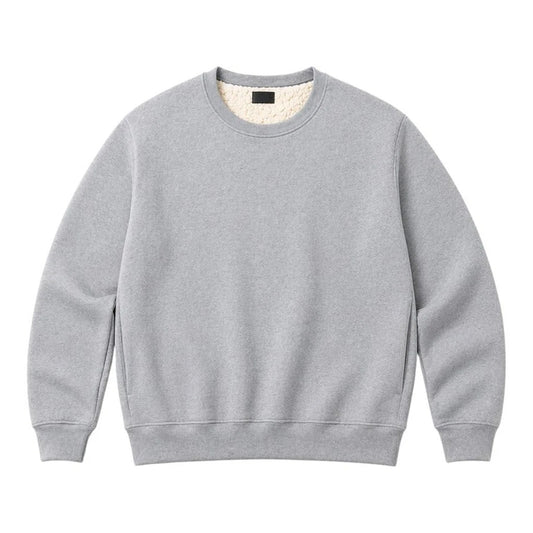 Grey Unisex Sherpa Fleece Lined Crewneck Sweatshirt