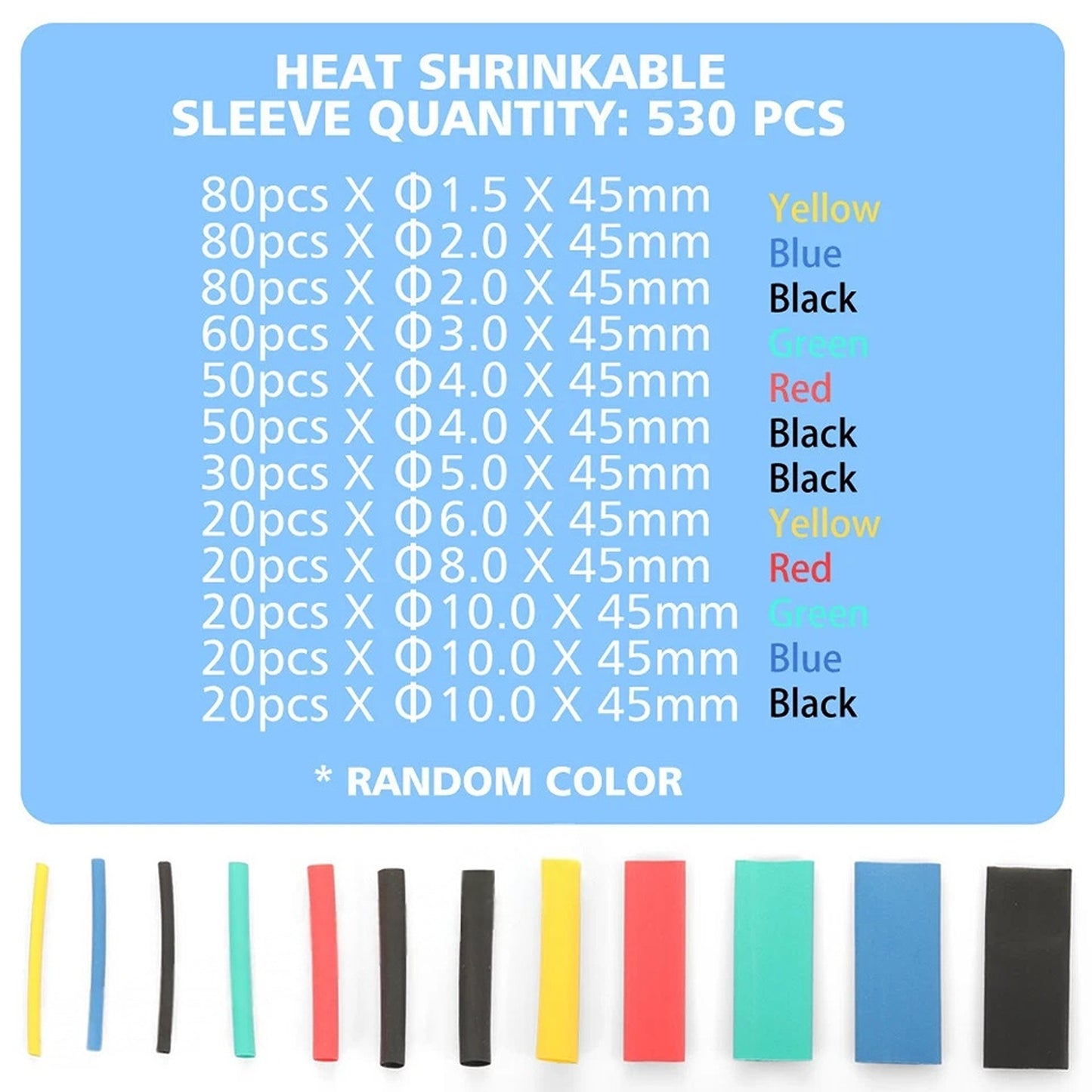 Heat Shrink Tubing Tube Assortment Wire Cable Insulation Sleeving Kit 530x