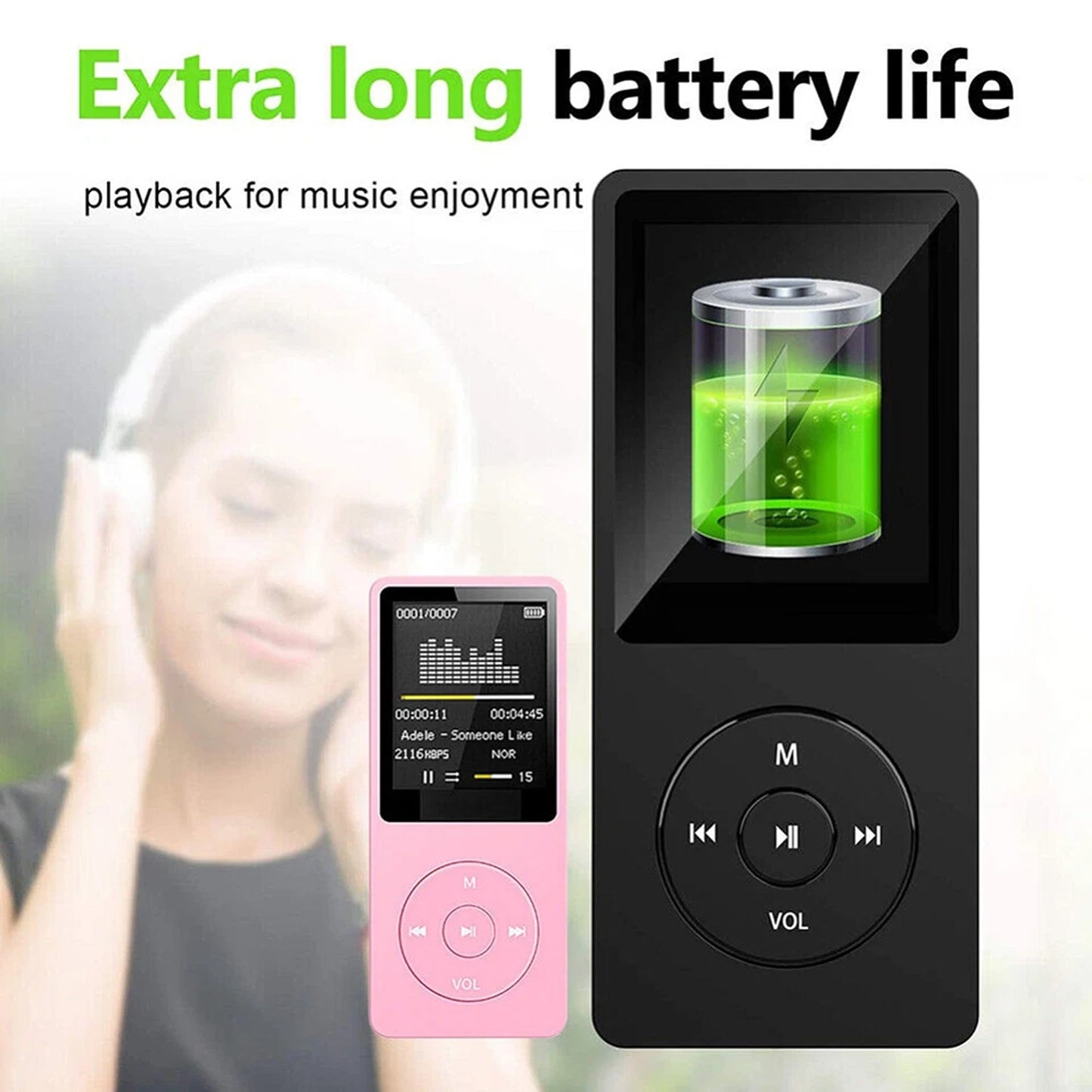 Portable MP3 Music Player with Screen - Pink