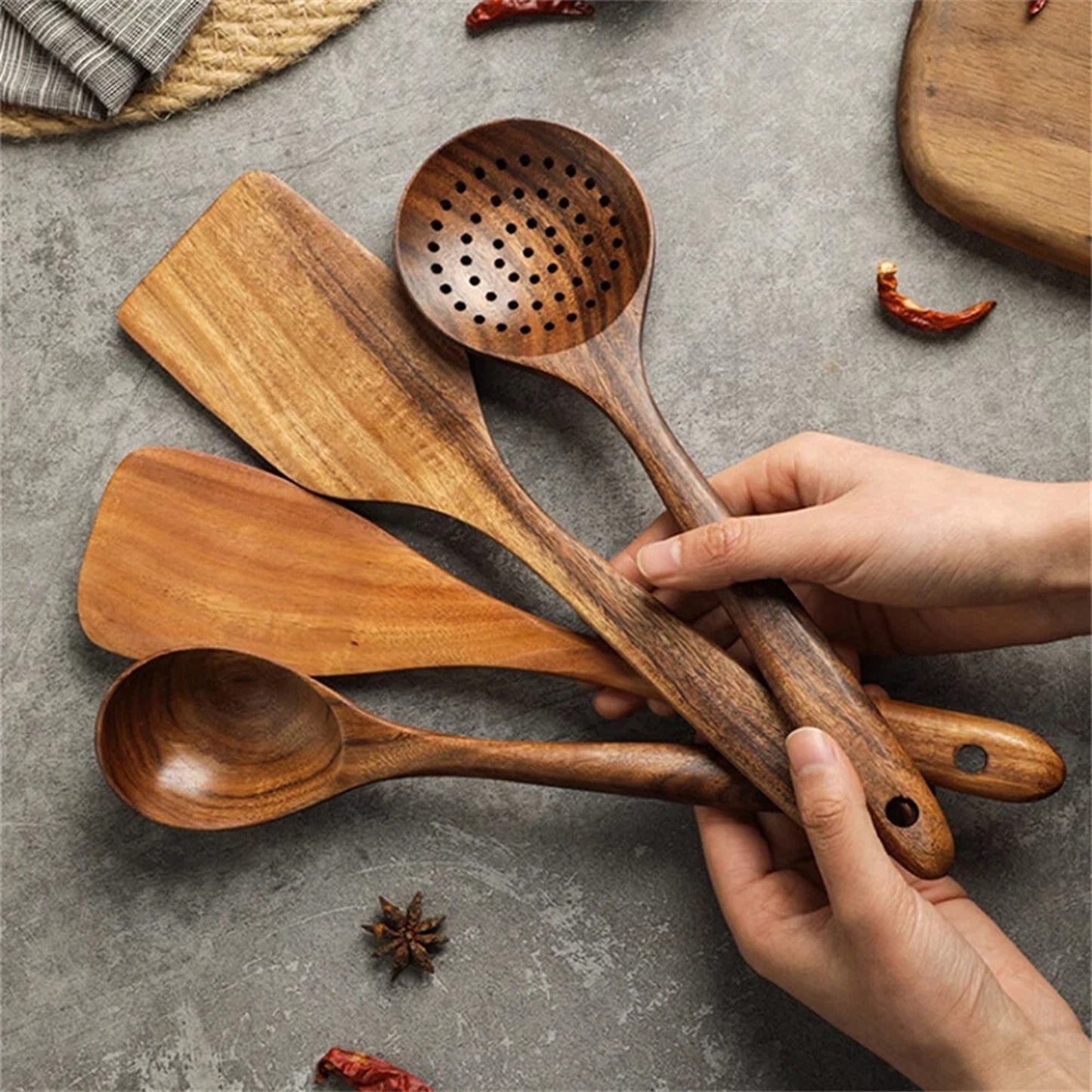 7 Piece Wooden Cooking Utensil Set for Home Chefs