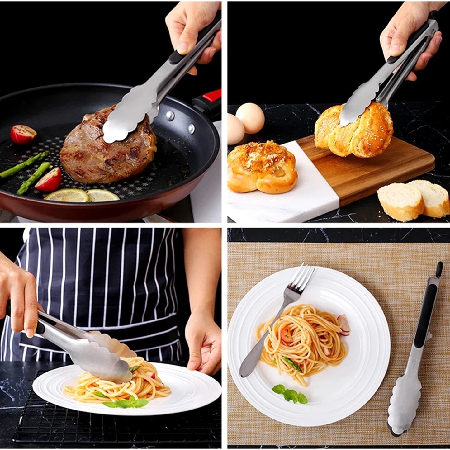 Stainless Steel BBQ Tongs for Salad Bread and Cooking 2pcs
