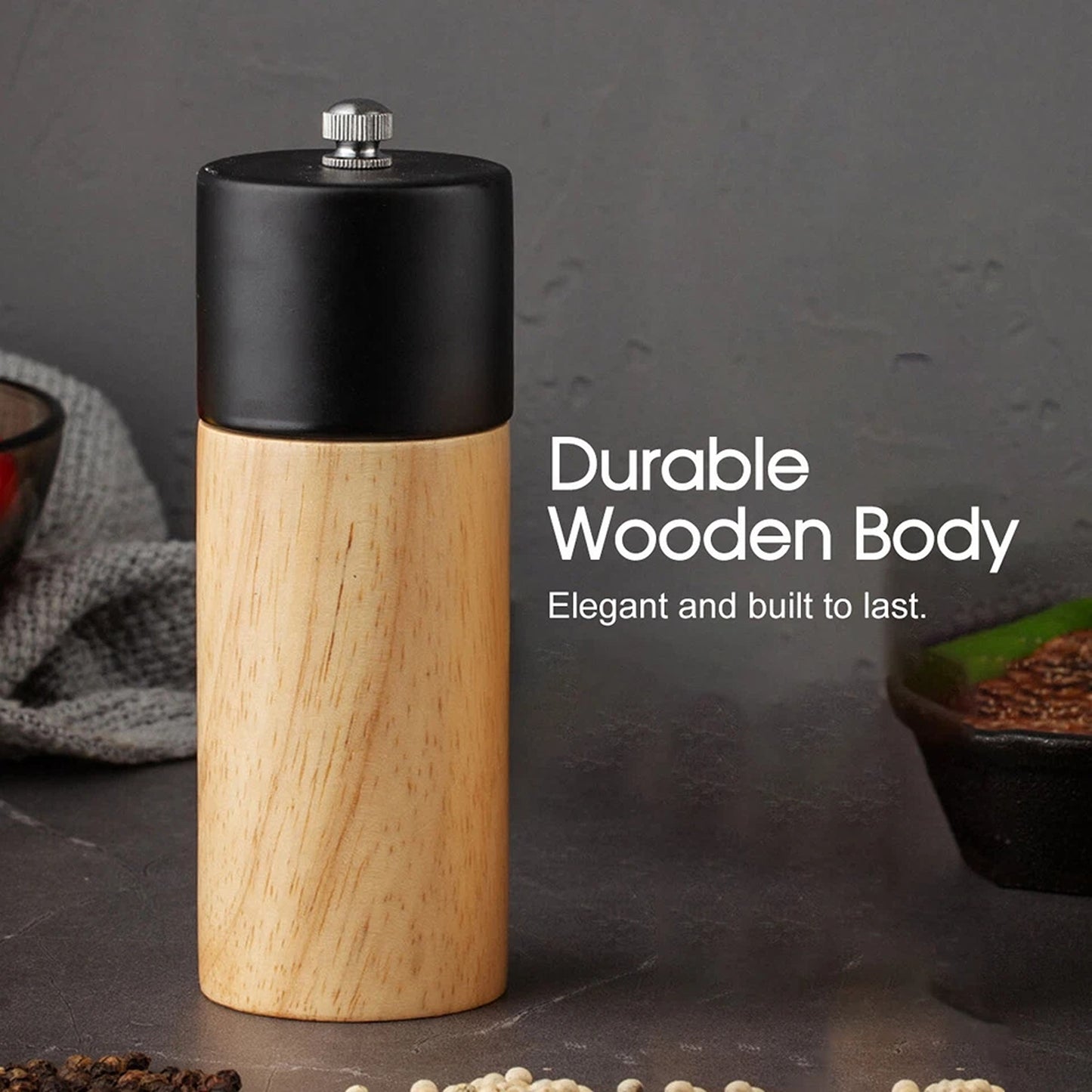 Wooden Salt and Pepper Grinder 16cm Adjustable Mill
