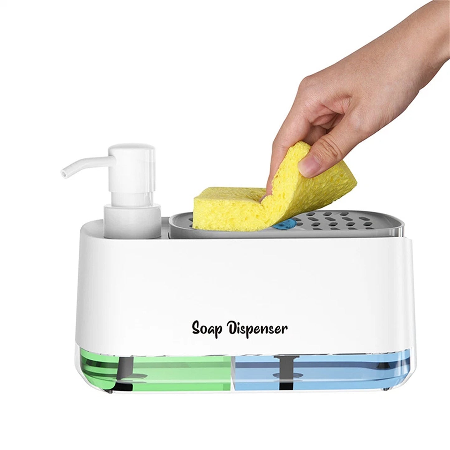 White 3 in 1 Kitchen Soap Dispenser and Sponge Holder