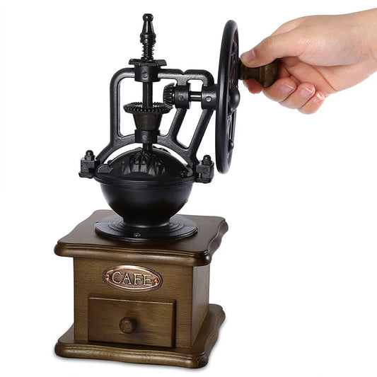 Manual Wooden Coffee Grinder with Cast Iron Burr