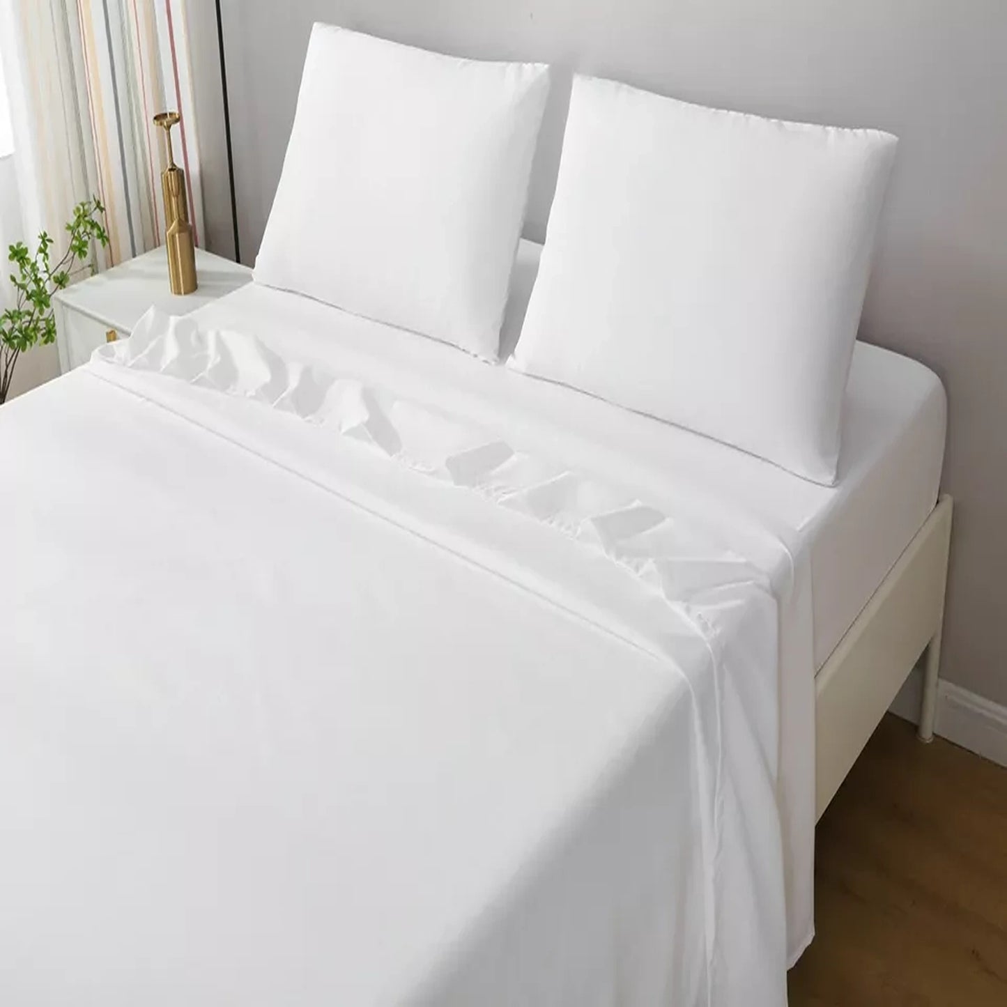 2000TC Flat Fitted Sheet and Pillowcase Set for S KS D Queen King - White