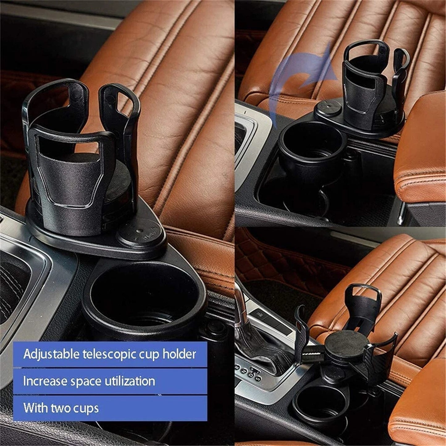 Adjustable 2 in 1 Car Cup Holder Expander with Storage