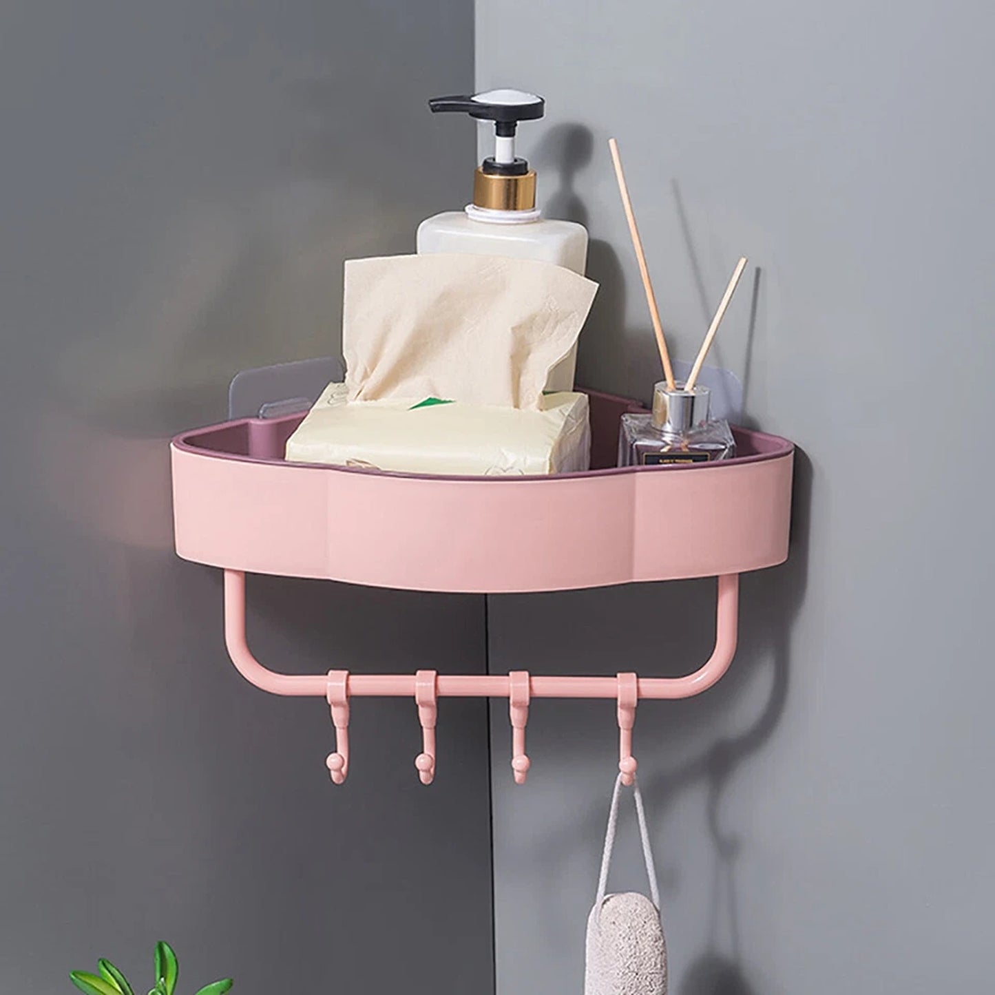 1x Kitchen Bathroom Corner Shower Suction Shelf Wall Storage Caddy Rack Basket