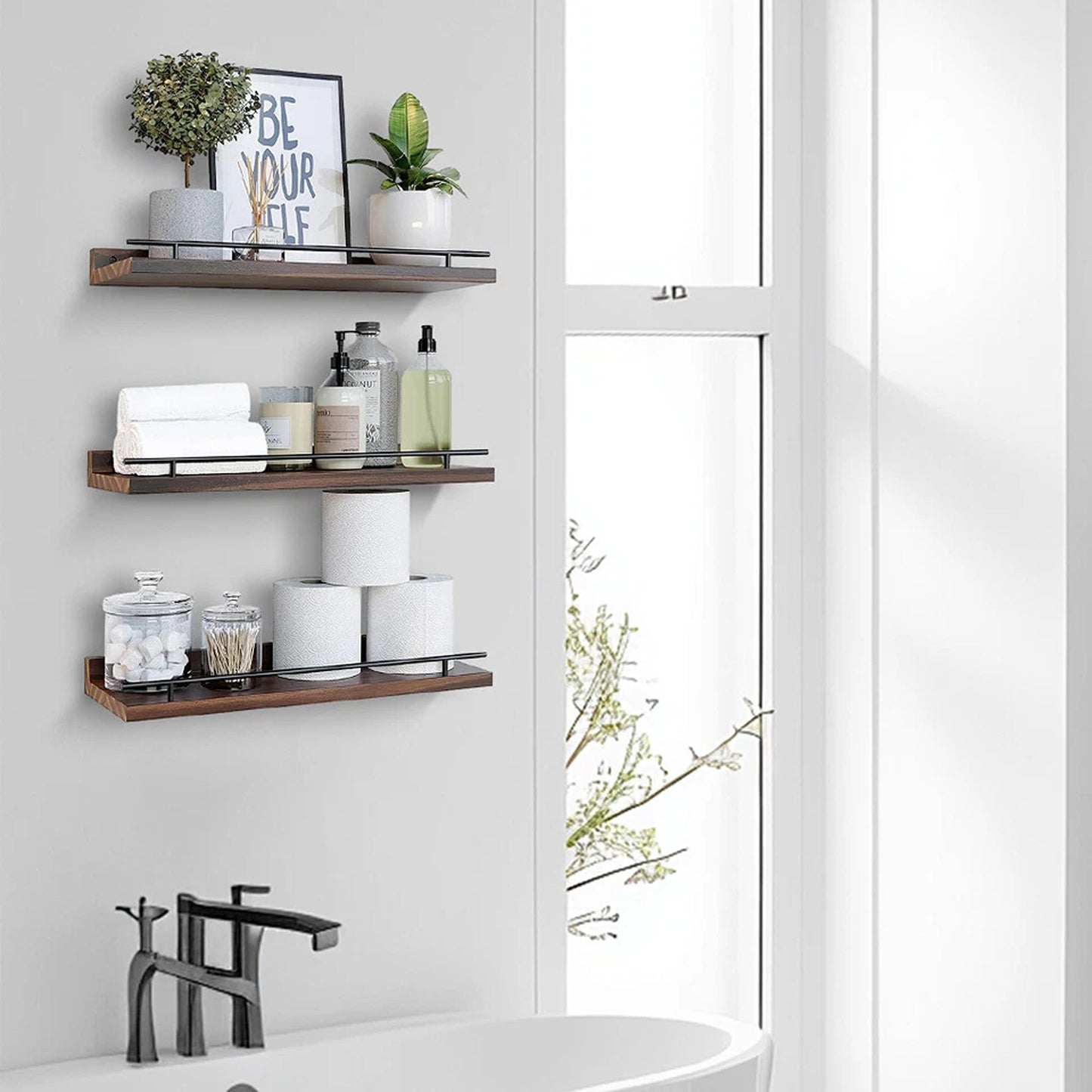 Brown Modern Floating Shelves for Books and Decor