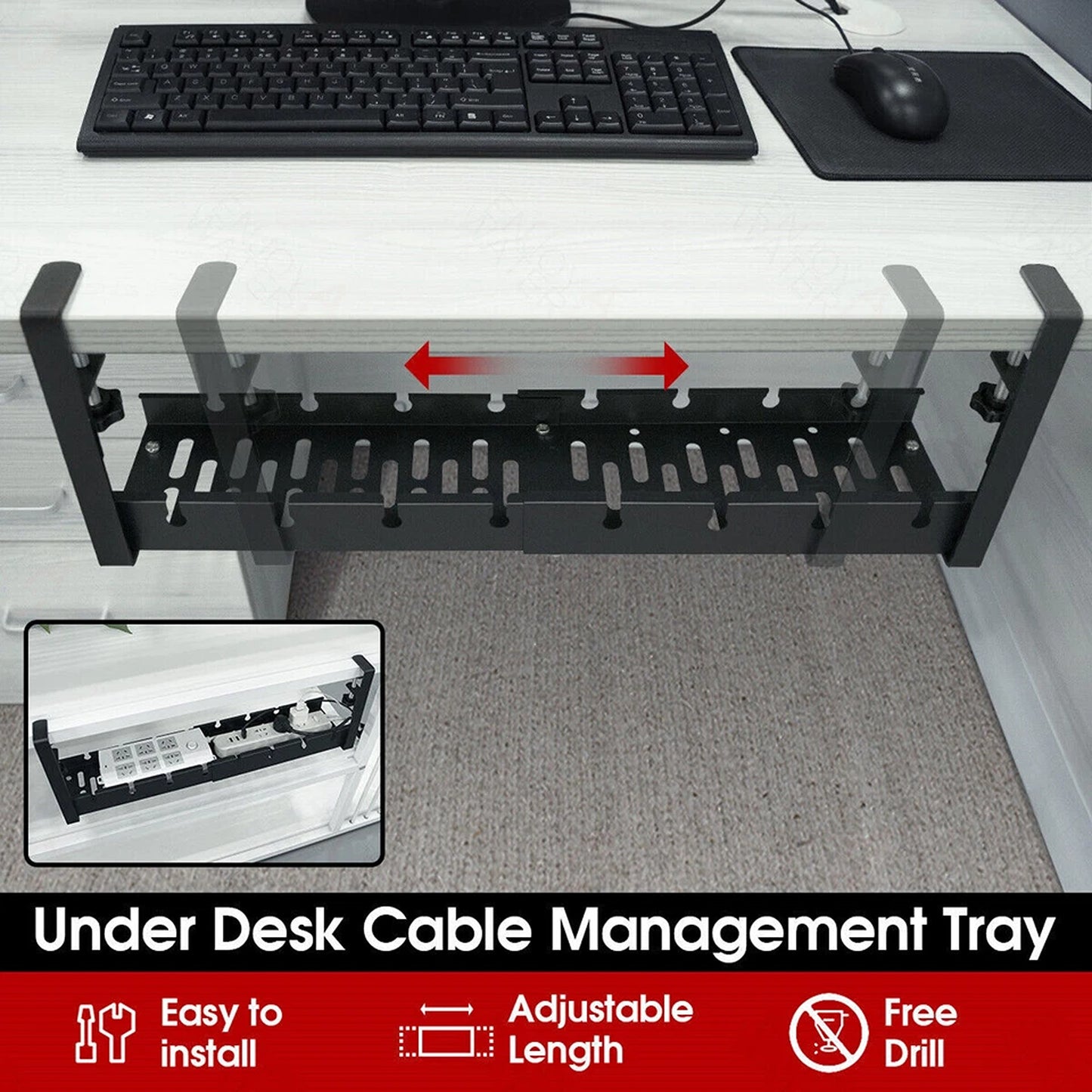 Black Cable Management Basket Tray For Desk Wire Storage Organizer