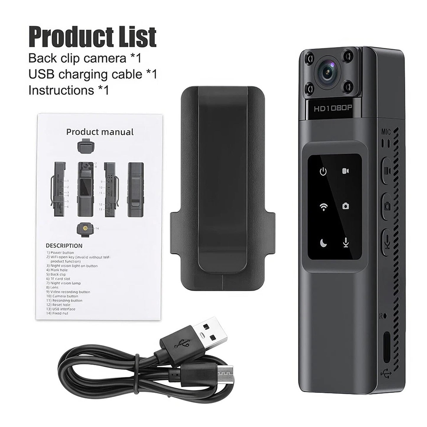 Portable 1080P Body Camera Pocket Clip DVR Video Recorder