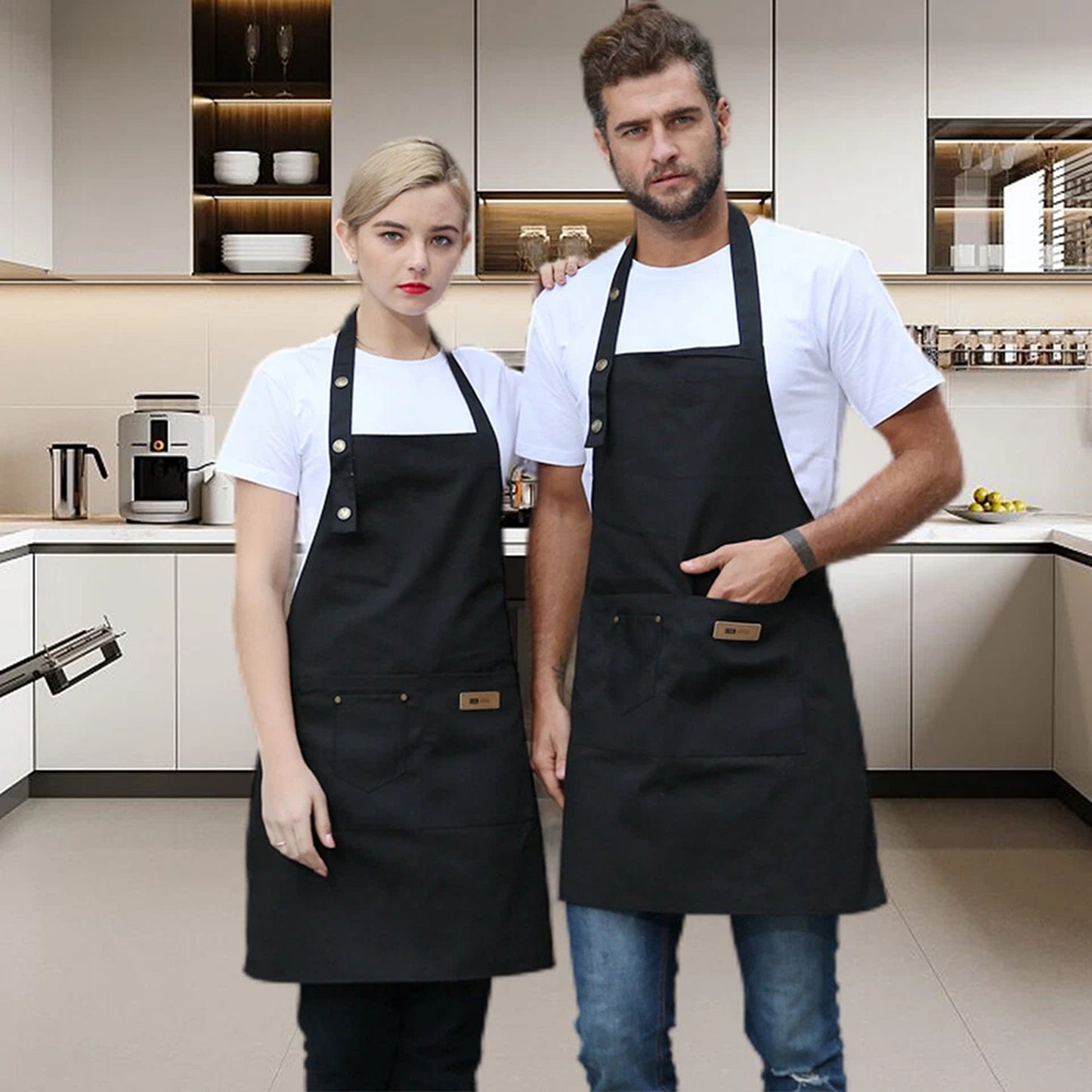 Black Canvas Chef Apron Waterproof Washable Kitchen Apron