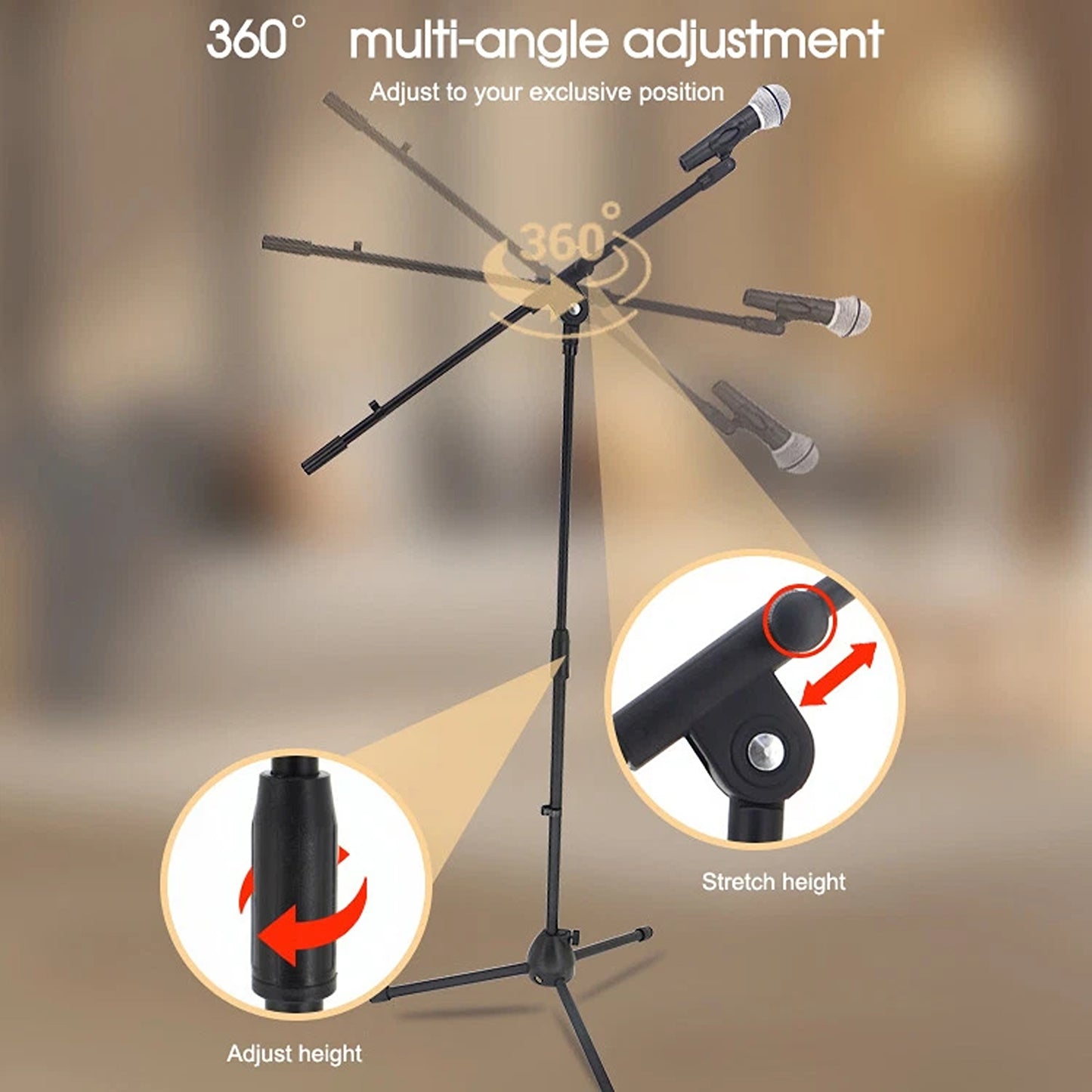 Adjustable Telescopic Boom Microphone Stand with Tripod