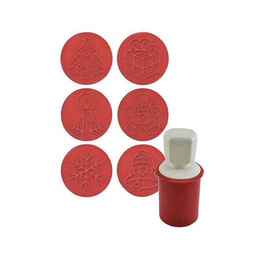 Red 6 Piece Biscuit Cookie Stamp Set With 6 Pattern Cutter Molds