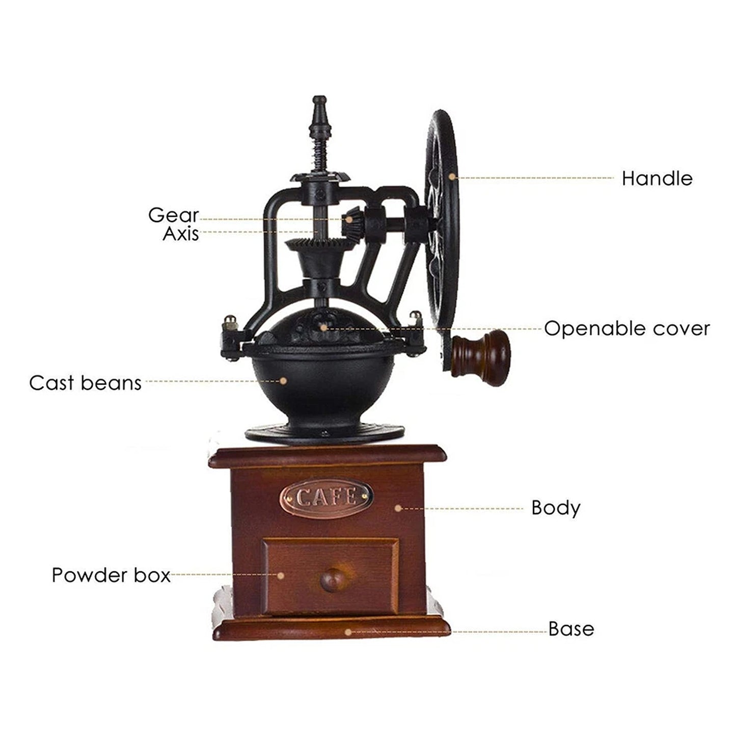 Manual Wooden Coffee Grinder with Cast Iron Burr