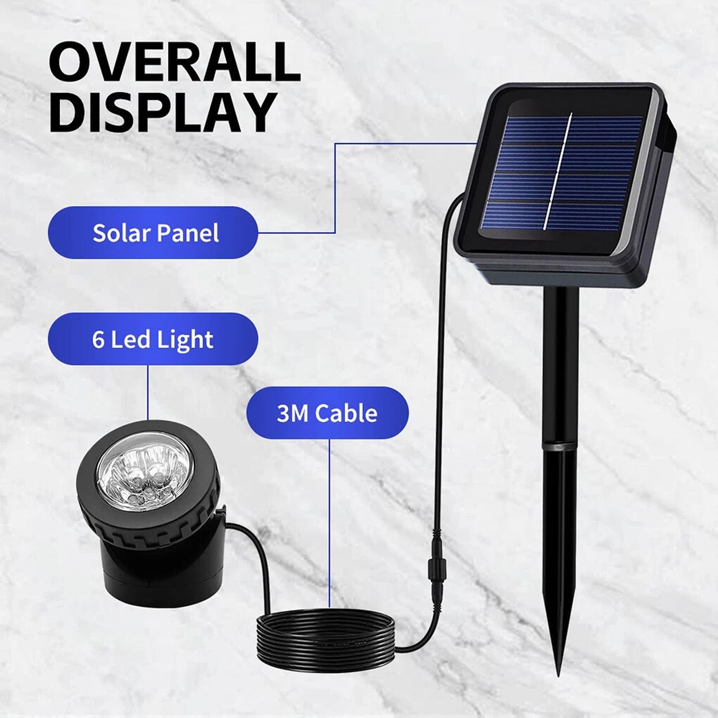 6 LED Solar Spotlight for Garden and Outdoor Landscape - White Light