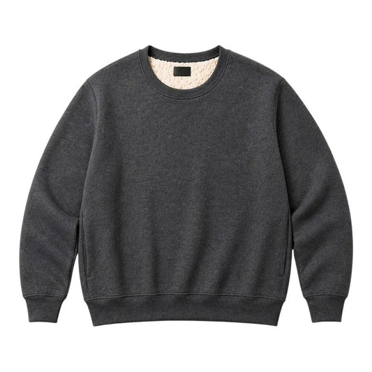 Dark Grey Unisex Sherpa Fleece Lined Crewneck Sweatshirt