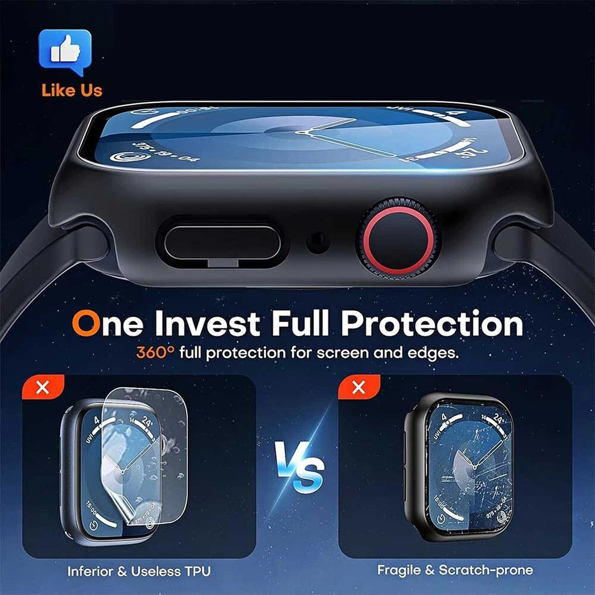Black Smartwatch Case with Screen Protector for Apple Watch Series 12 11 10 9 8 SE 2