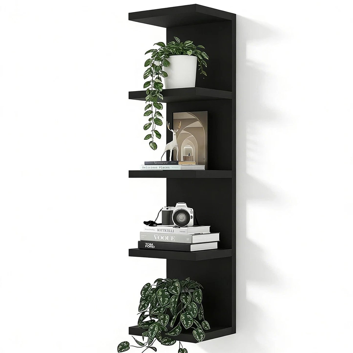 Black 5 Tier Floating Wall Shelf Unit for Storage and Display