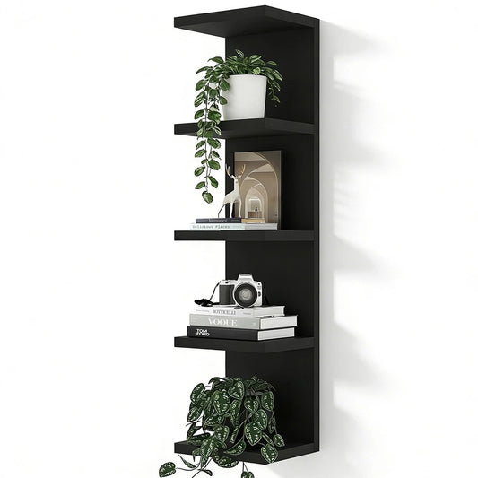 Black 5 Tier Floating Wall Shelf Unit for Storage and Display