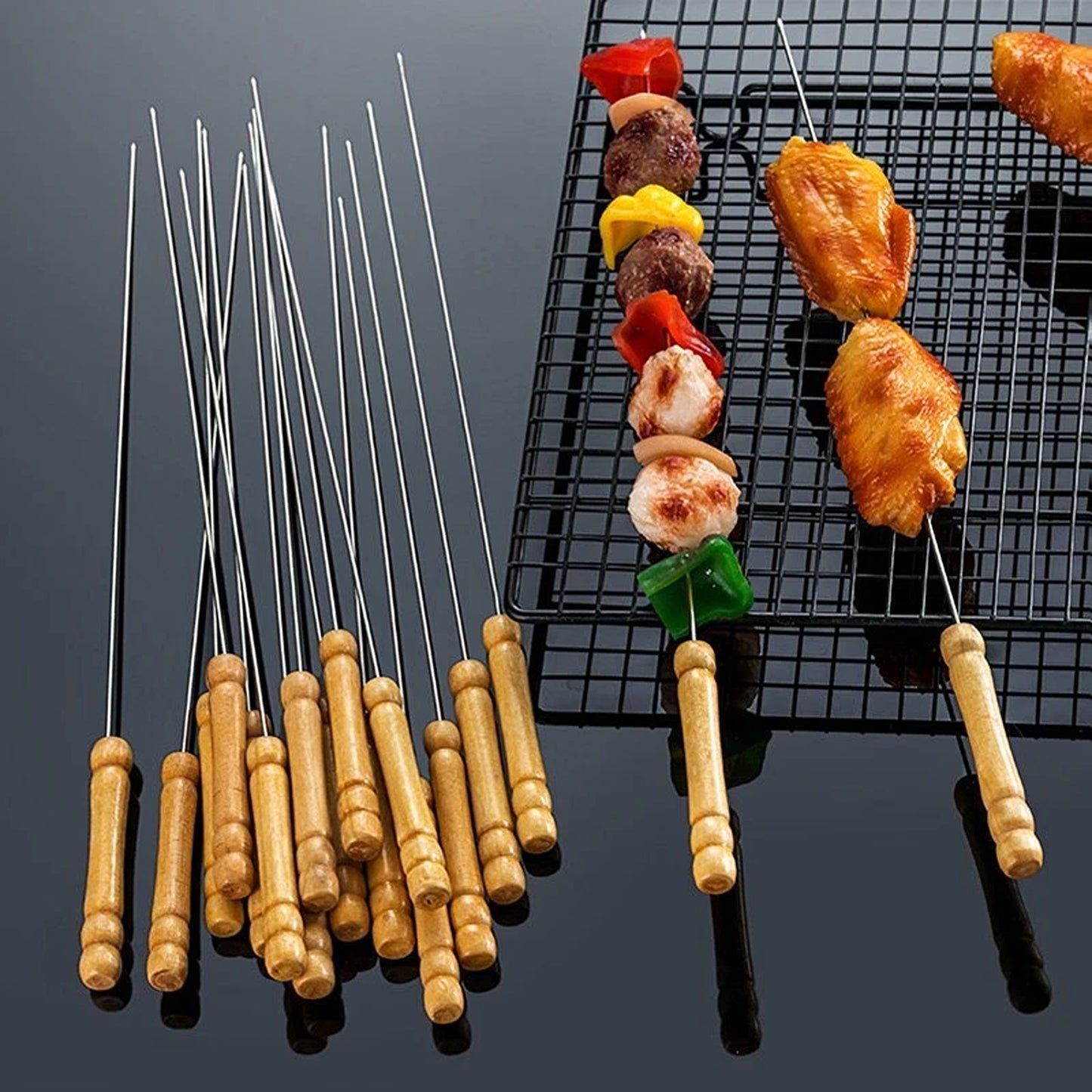 24 Piece Stainless Steel BBQ Skewer Set