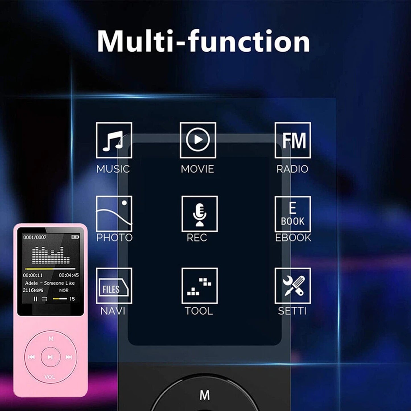 Portable MP3 Music Player with Screen - Blue