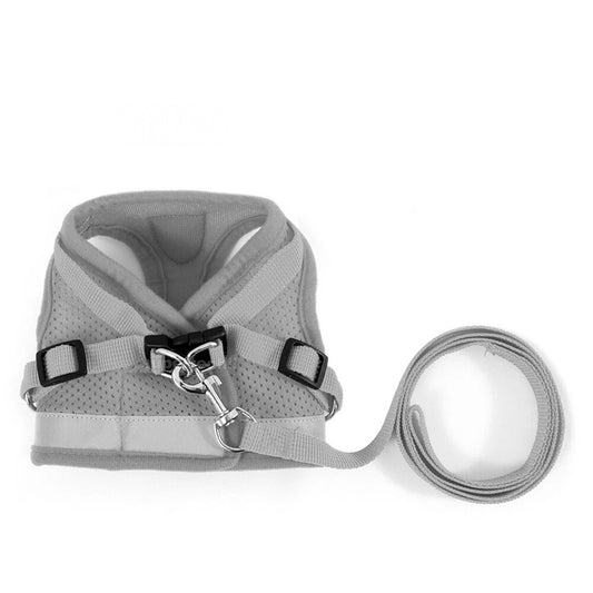 Grey Kitten Dog Cat Harness Walking Vest Lead Leash Collar Pet Vest Mesh Adjustable